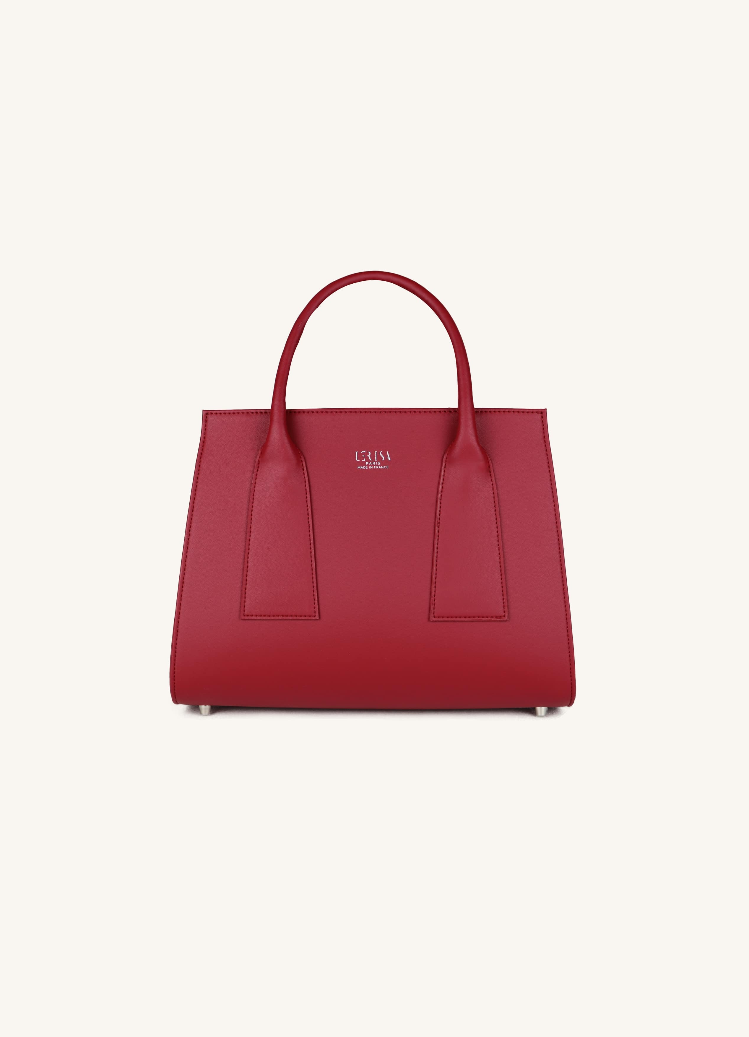 Sac vegan Lérisa rouge en cuir végétal fabriqué en France à partir de marc de raisin, avec doublure en plastique recyclé.